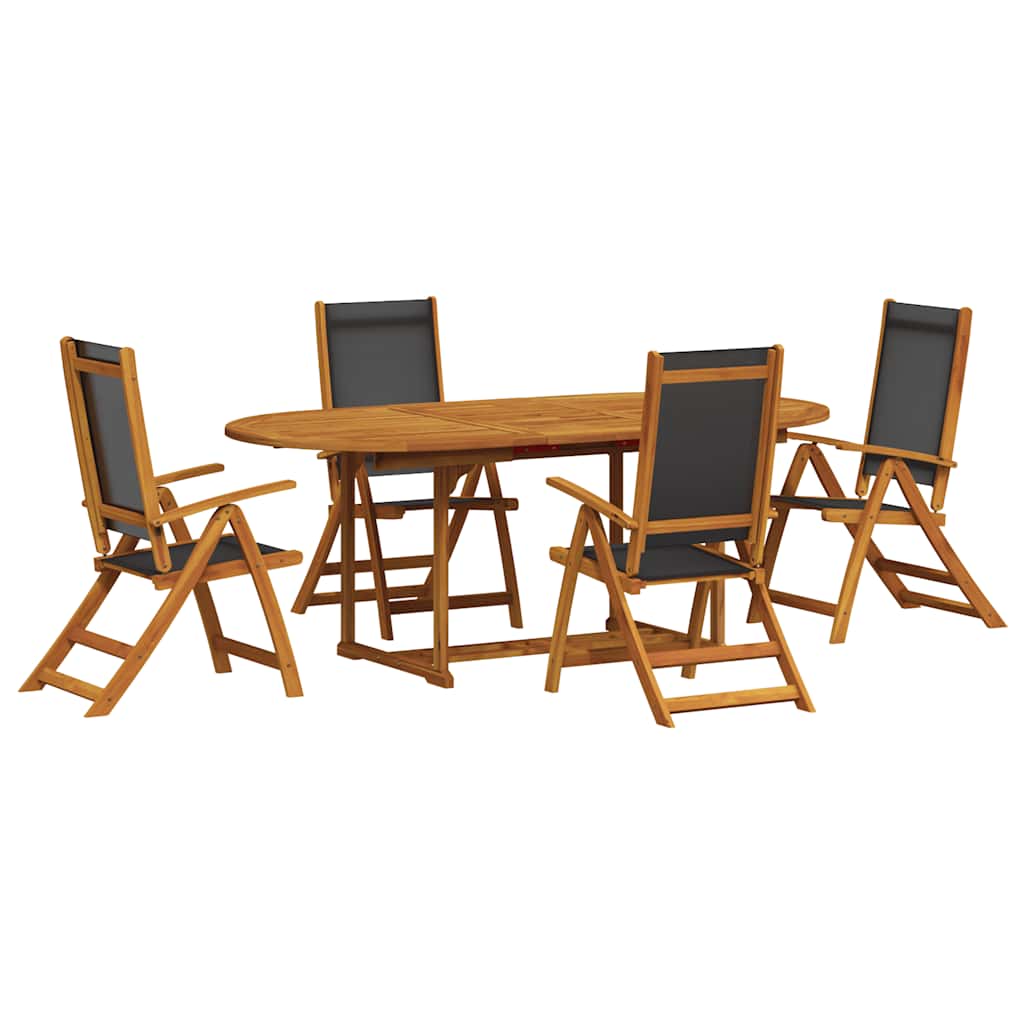 5 Piece Garden Dining Set Solid Wood Acacia and Textilene