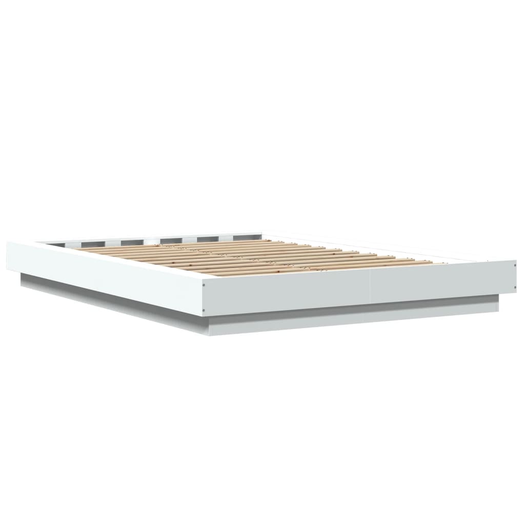 Bed Frame with LED Lights without Mattress White 135x190 cm