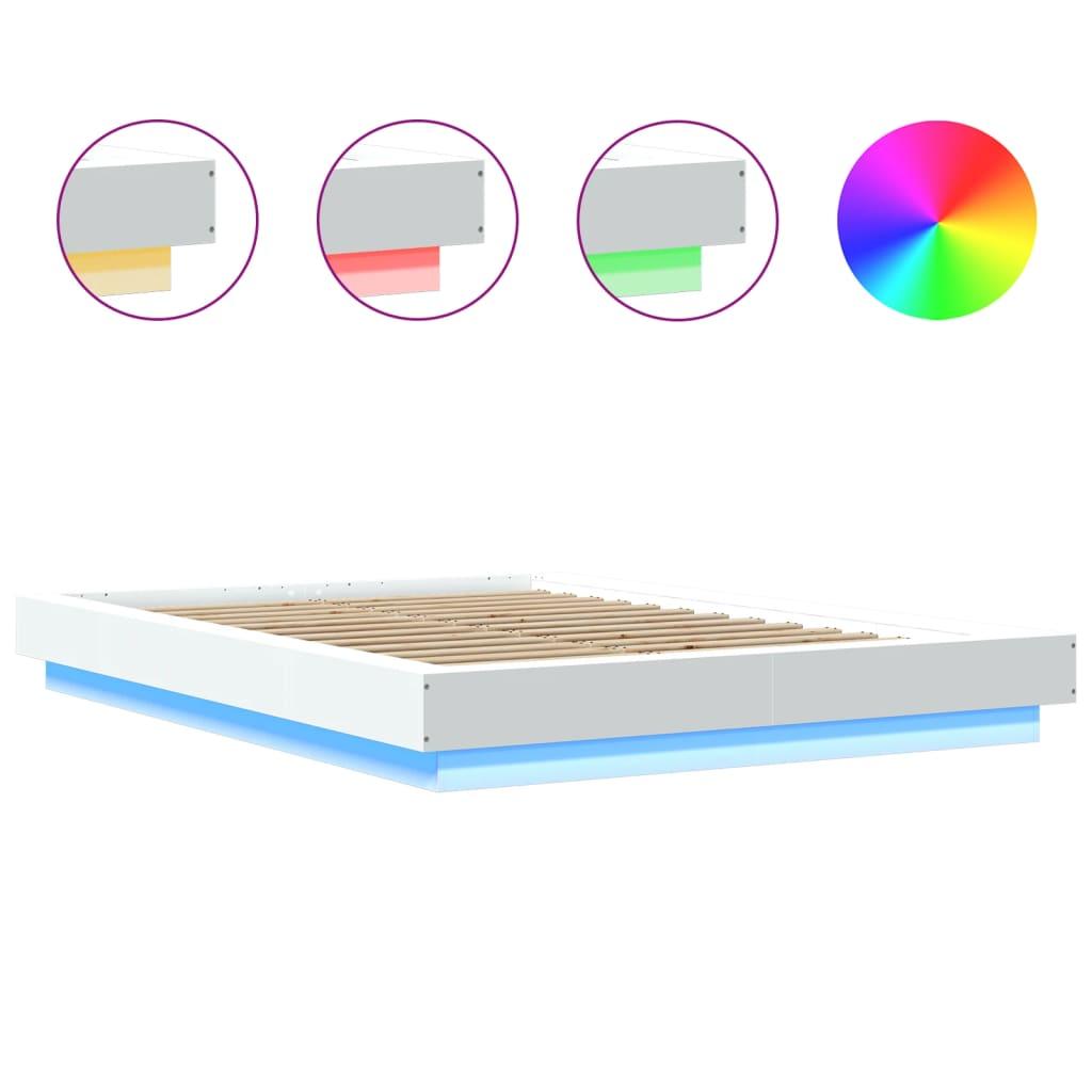 Bed Frame with LED Lights without Mattress White 135x190 cm