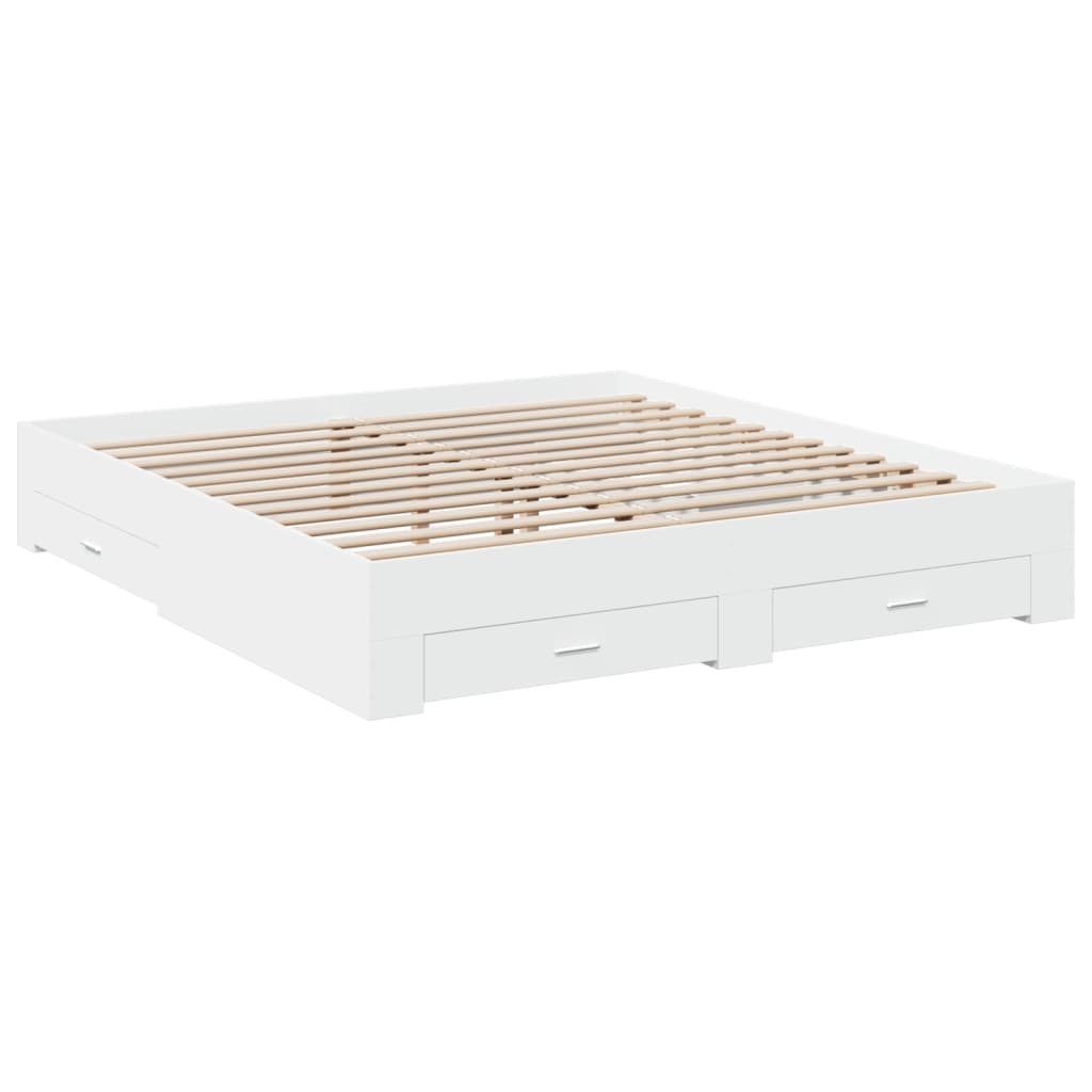 Bed Frame with Drawers without Mattress White 183x203 cm King