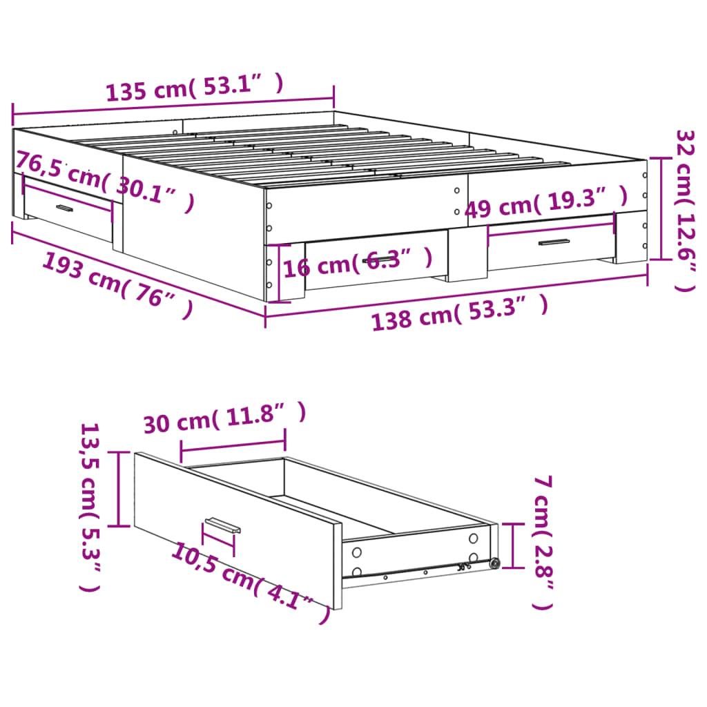 Bed Frame with Drawers without Mattress White 135x190 cm