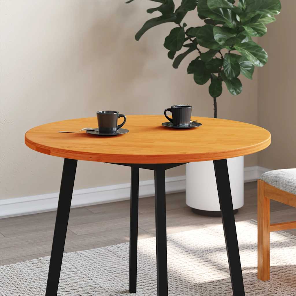 Table Top Round Wax Brown Ø80x2.5 cm Solid Wood Pine