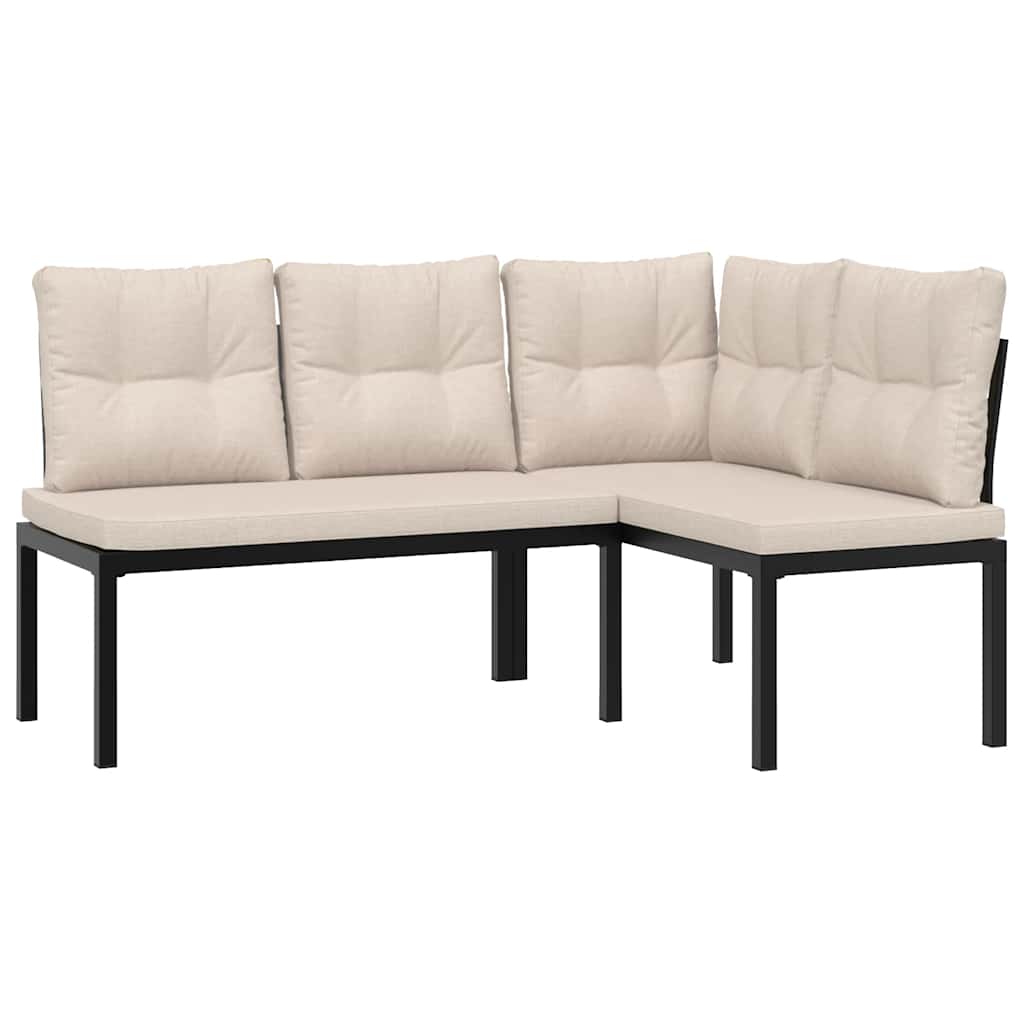 Garden Benches 2 pcs with Cushions Black Powder-coated Steel
