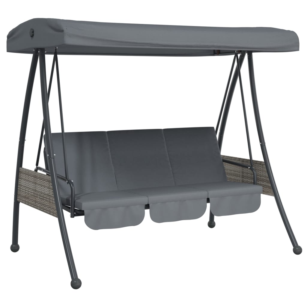 Garden Swing Bench with Adjustable Canopy Dark Grey Steel