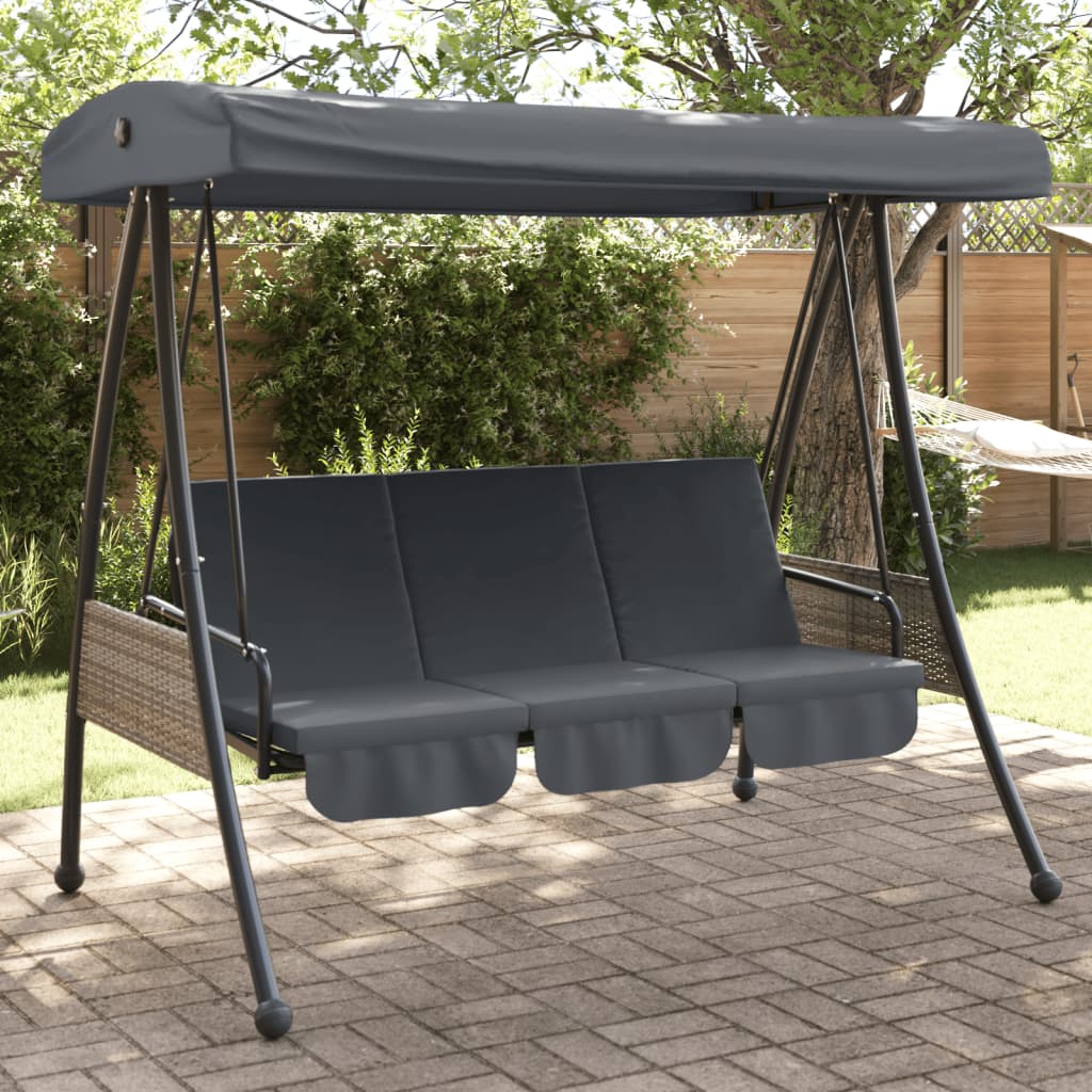 Garden Swing Bench with Adjustable Canopy Dark Grey Steel