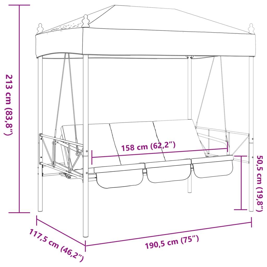 Garden Swing Bench with Canopy Dark Grey Steel