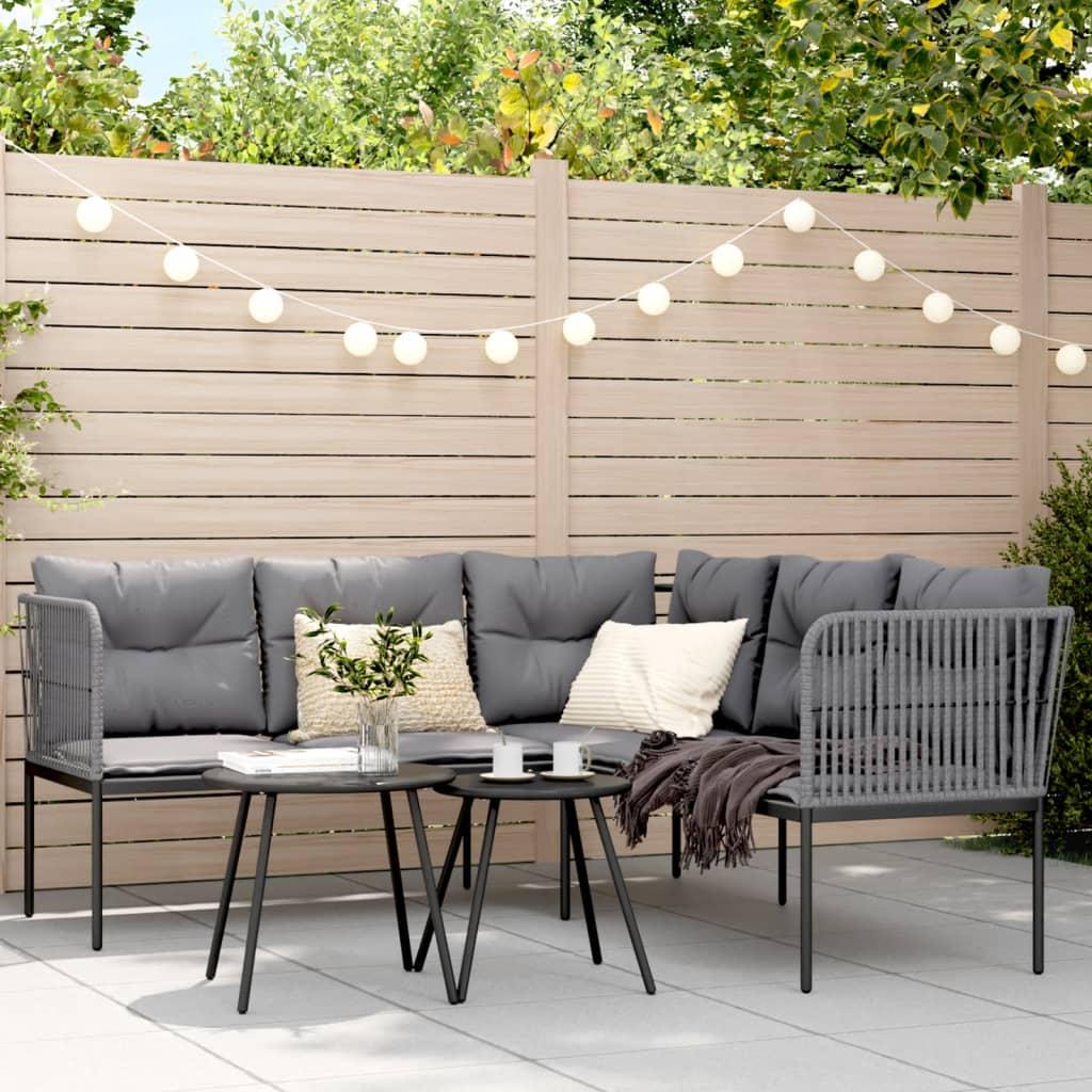 Garden Sofa with Cushions L-shaped Black Steel and Textilene