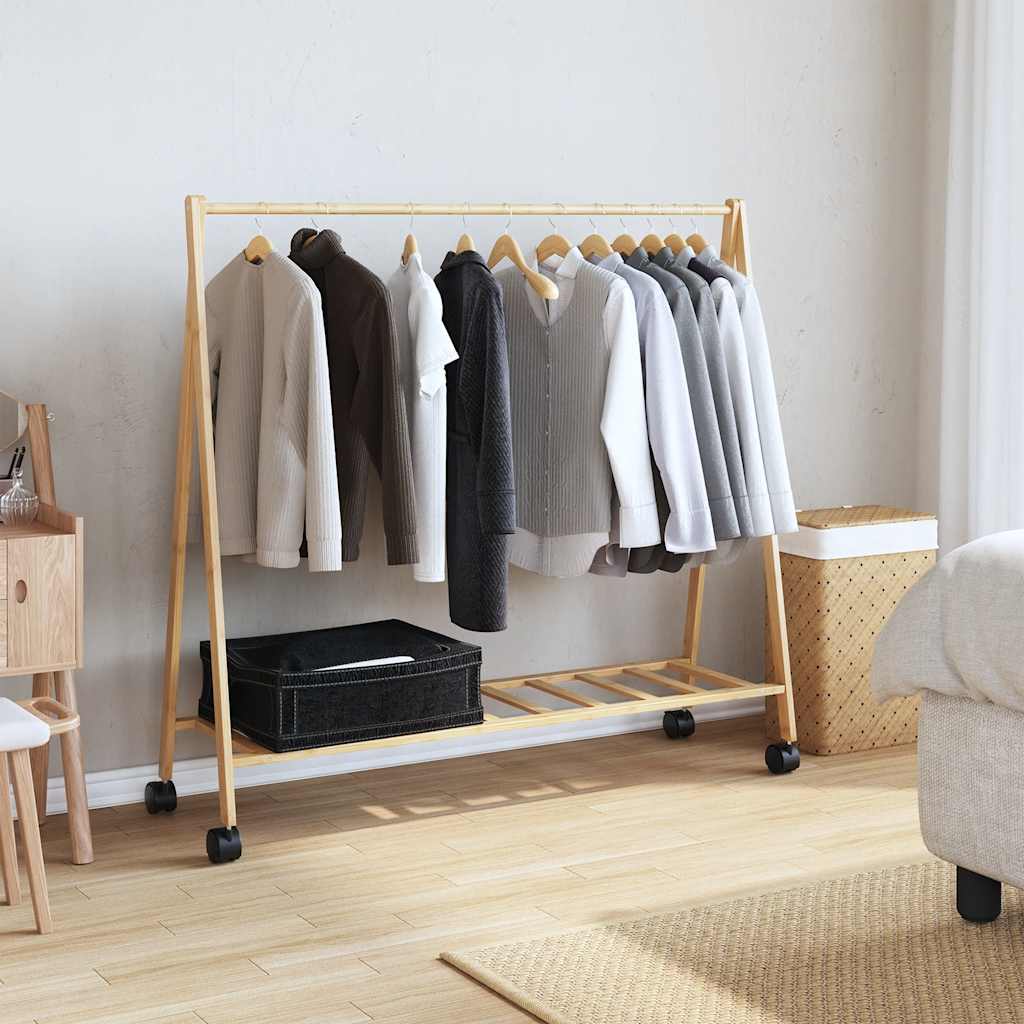 Clothes Rack with Shelves and Wheels 106x34x106.5 cm Bamboo