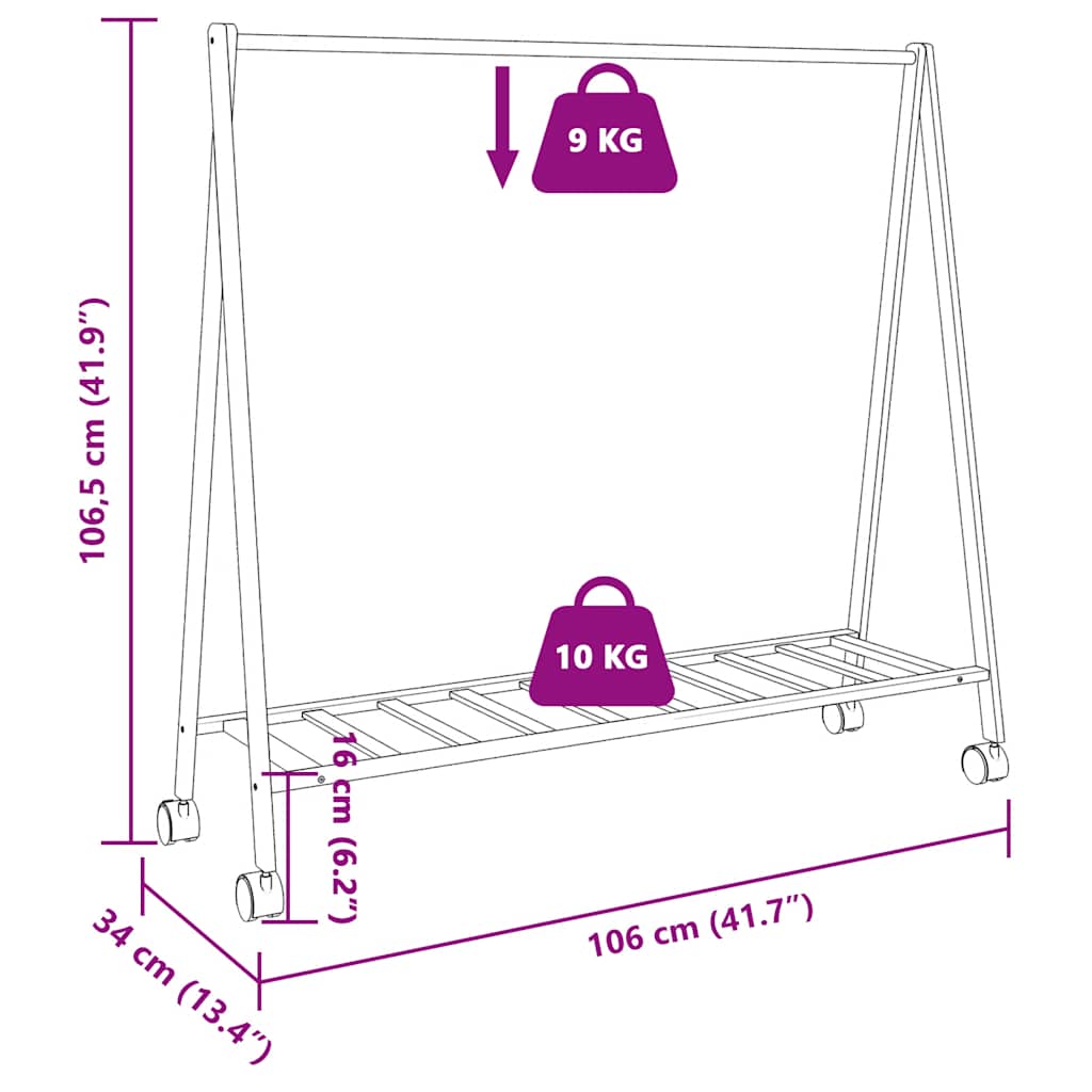 Clothes Rack with Shelves and Wheels 106x34x106.5 cm Bamboo