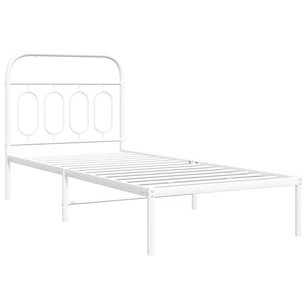 Metal Bed Frame without Mattress with Headboard White 90x190 cm