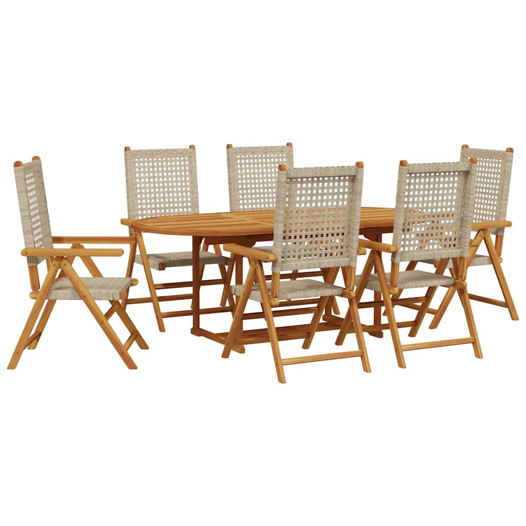 7 Piece Garden Dining Set Beige Poly Rattan and Solid Wood