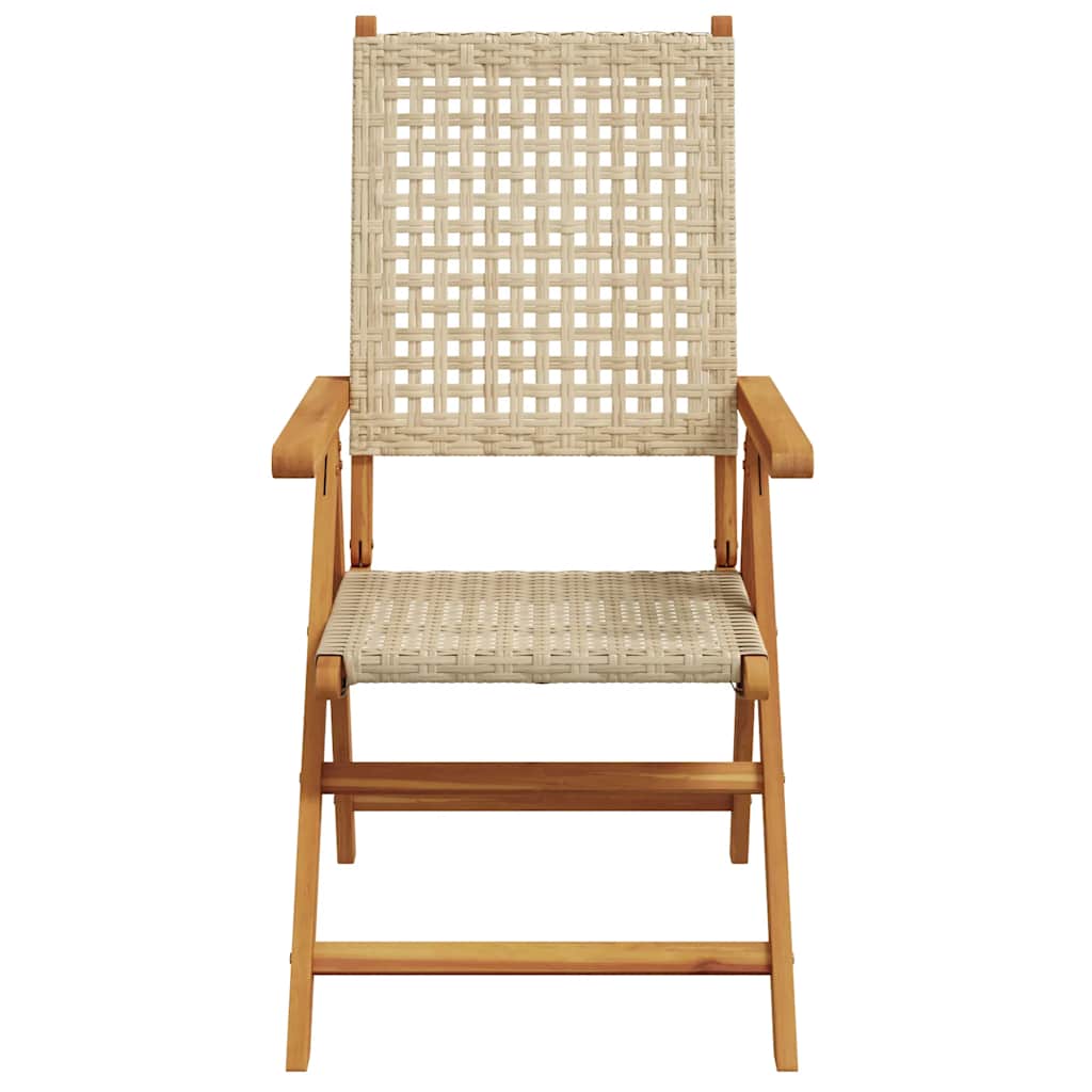 7 Piece Garden Dining Set Beige Poly Rattan and Solid Wood