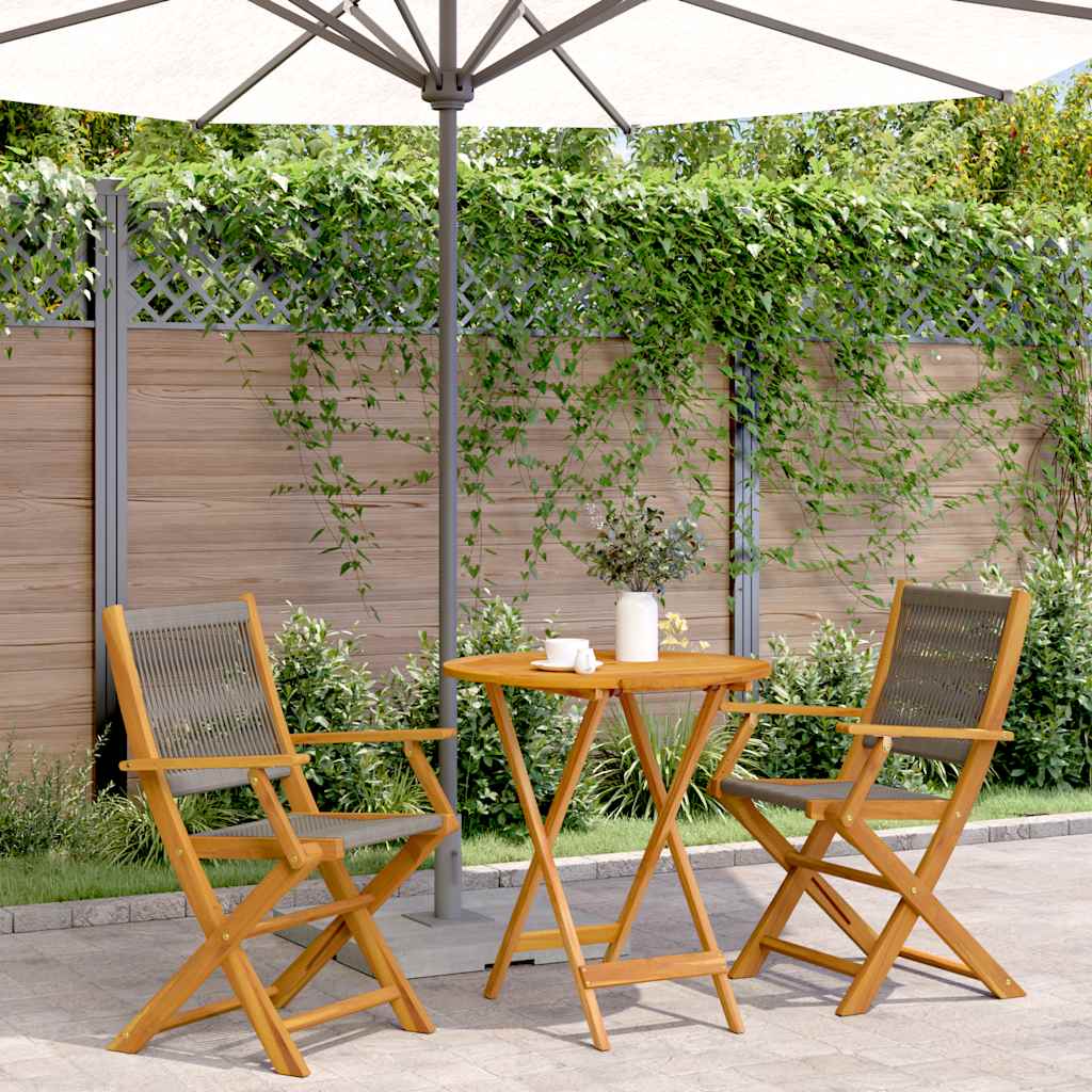 3 Piece Bistro Set Grey Polypropylene and Solid Wood