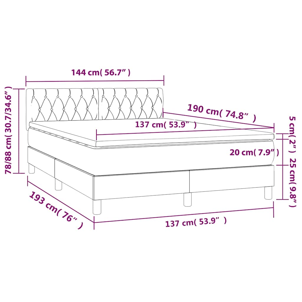 Box Spring Bed with Mattress Black 137x190 cm Full Fabric