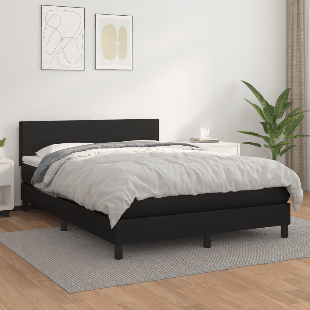 Box Spring Bed with Mattress Black 152x203 cm Queen Faux Leather