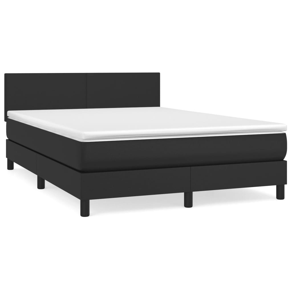 Box Spring Bed with Mattress Black 152x203 cm Queen Faux Leather
