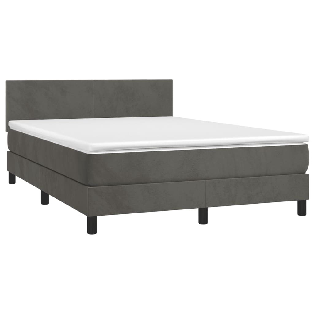 Box Spring Bed with Mattress Dark Grey 137x190 cm Full Velvet