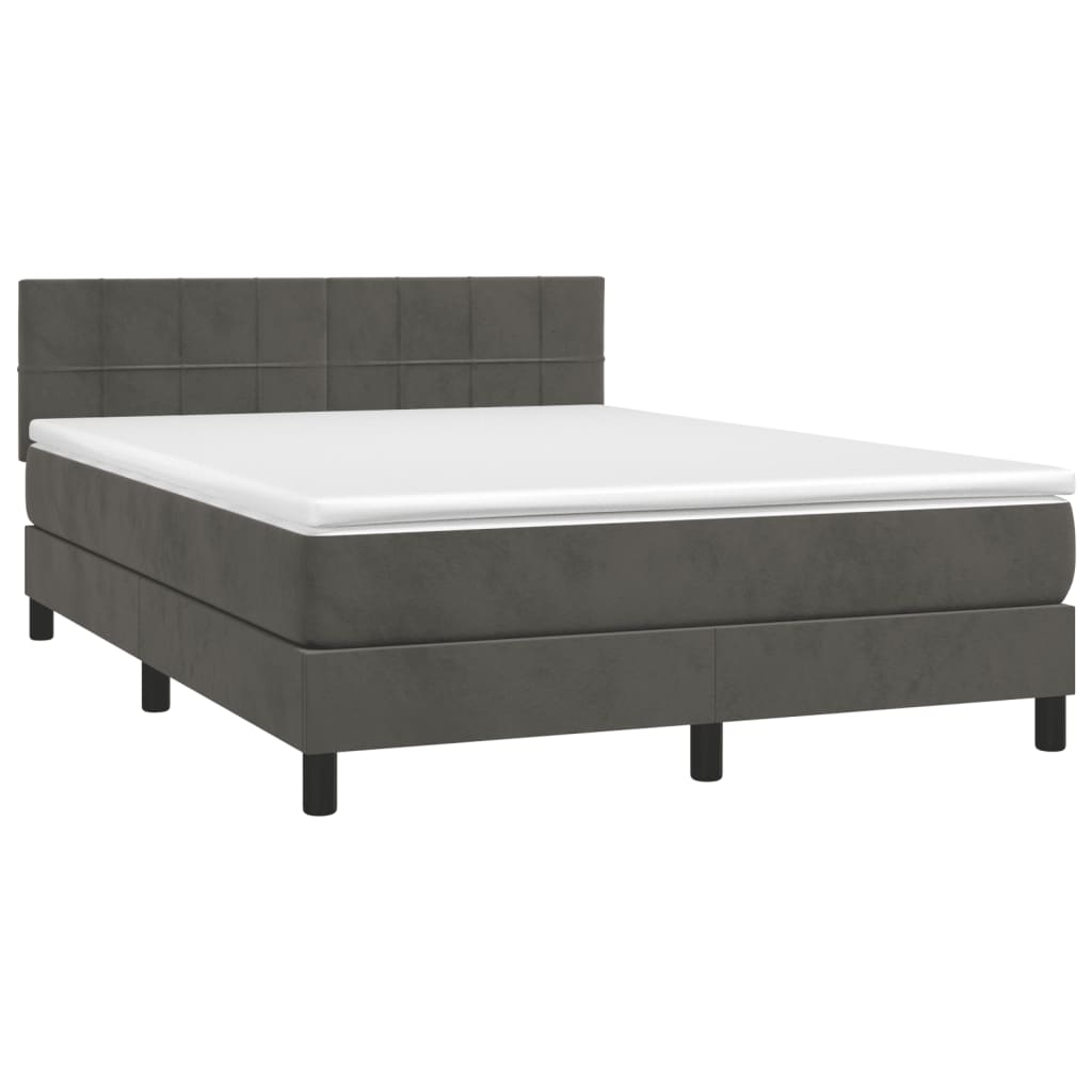 Box Spring Bed with Mattress Dark Grey 137x190 cm Full Velvet