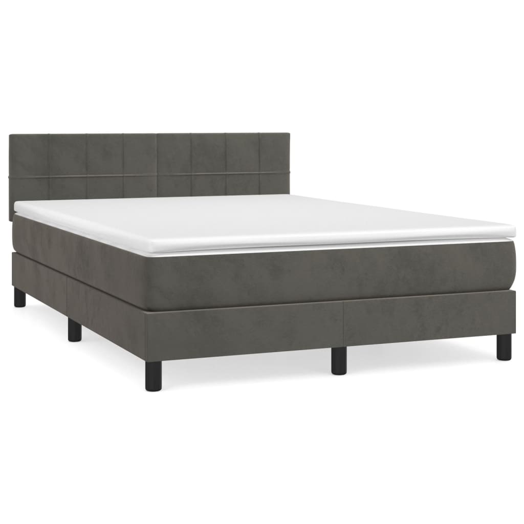 Box Spring Bed with Mattress Dark Grey 137x190 cm Full Velvet