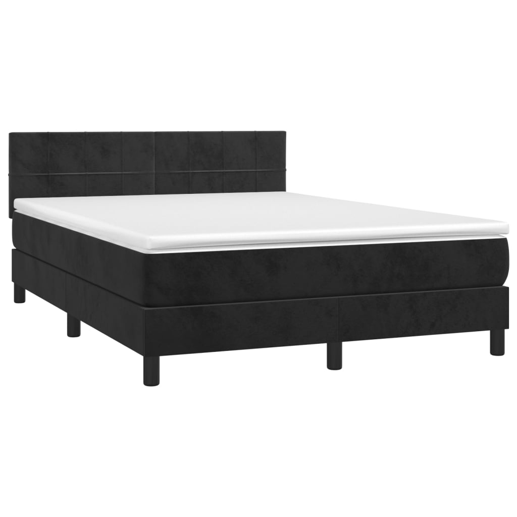 Box Spring Bed with Mattress Black 137x190 cm Full Velvet