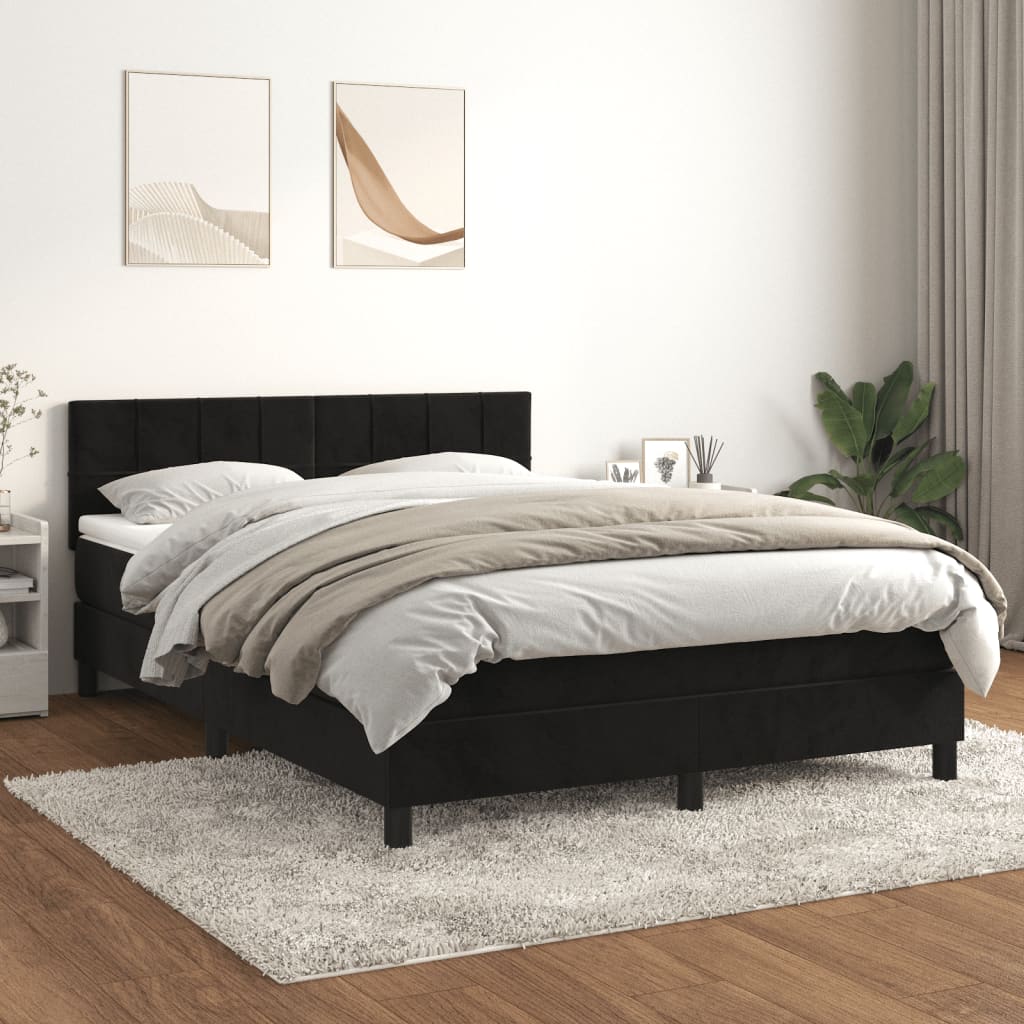 Box Spring Bed with Mattress Black 137x190 cm Full Velvet
