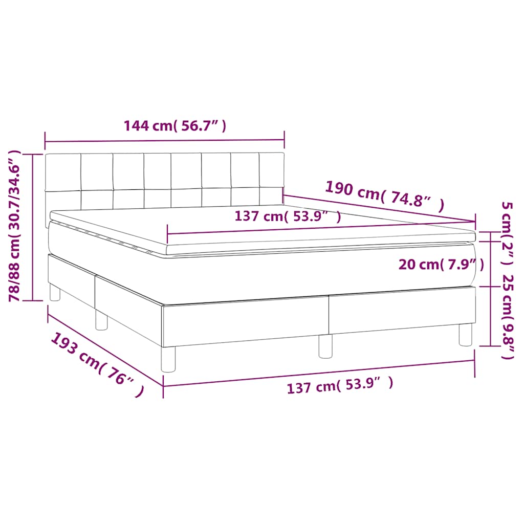 Box Spring Bed with Mattress Black 137x190 cm Full Velvet