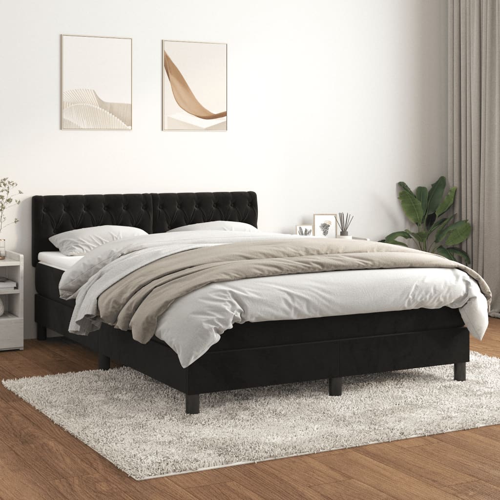 Box Spring Bed with Mattress Black 137x187 cm Double Size Velvet