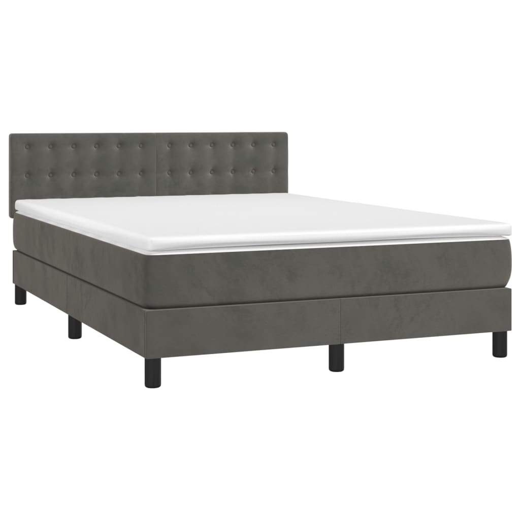 Box Spring Bed with Mattress Dark Grey 137x190 cm Full Velvet