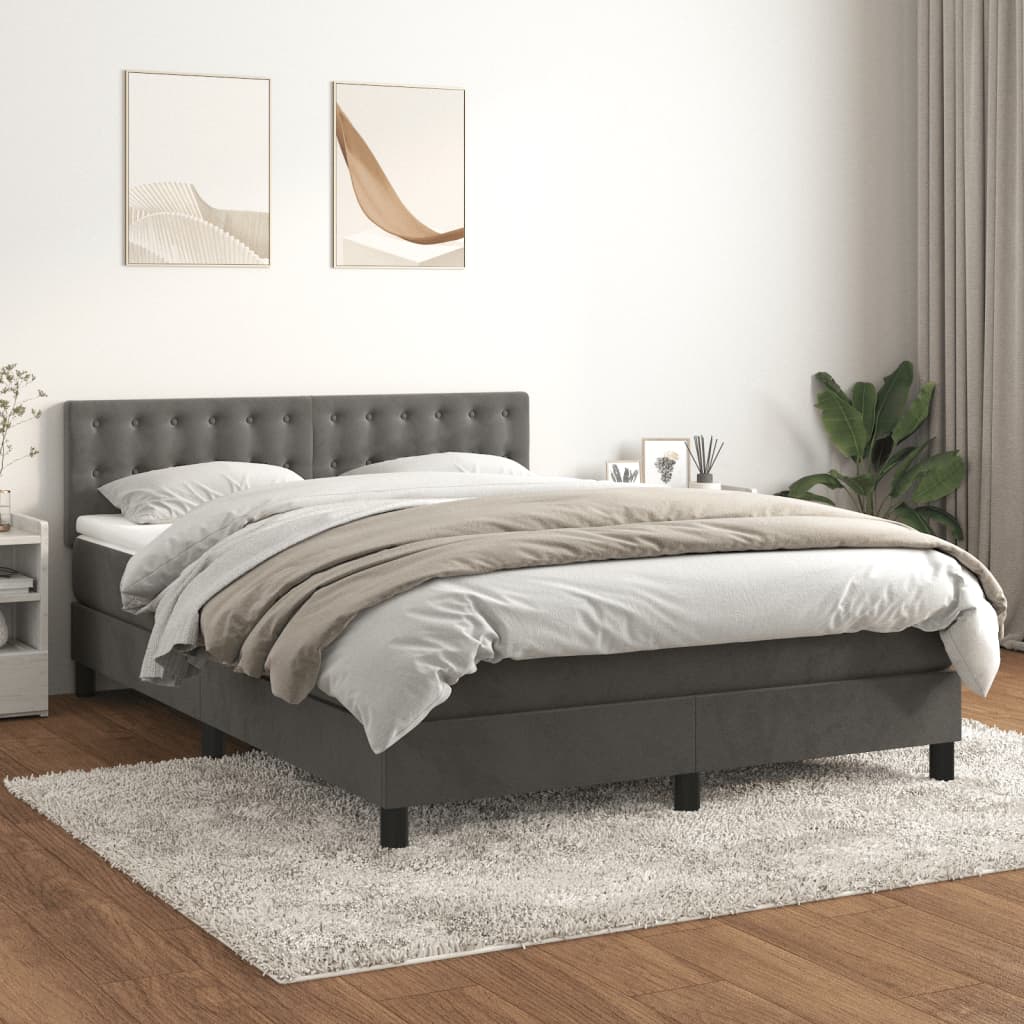 Box Spring Bed with Mattress Dark Grey 137x190 cm Full Velvet