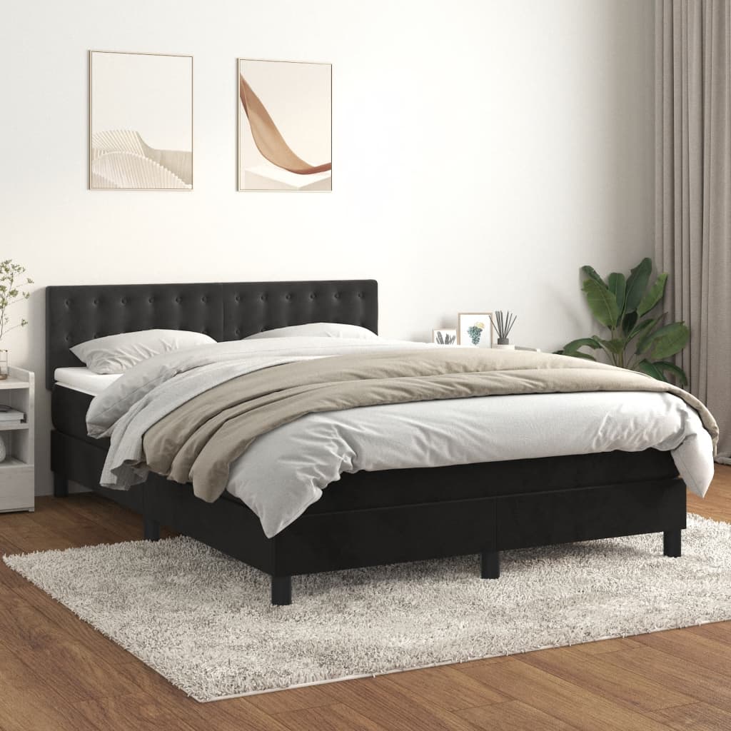Box Spring Bed with Mattress Black 153x203 cm Queen Size Velvet