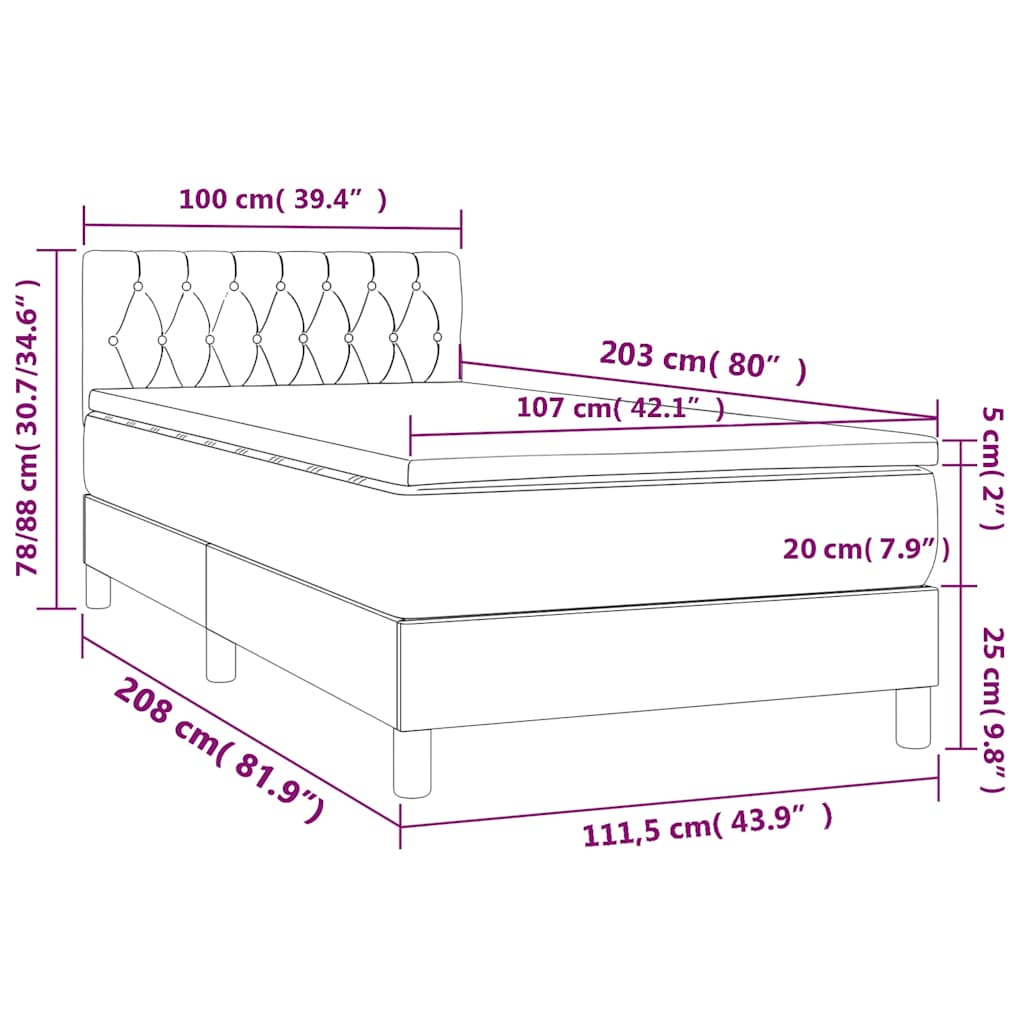 Box Spring Bed with Mattress Dark Grey 107x203 cm King Single Velvet