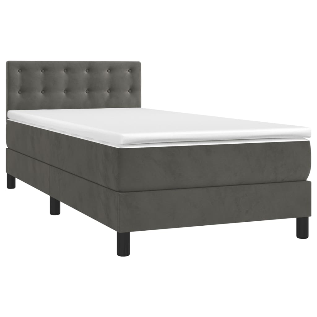 Box Spring Bed with Mattress Dark Grey 107x203 cm King Single Velvet