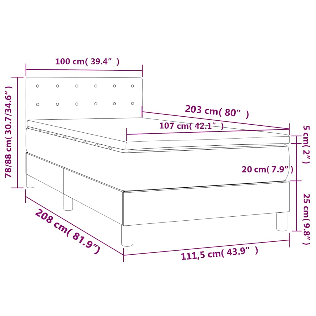 Box Spring Bed with Mattress Dark Grey 107x203 cm King Single Velvet