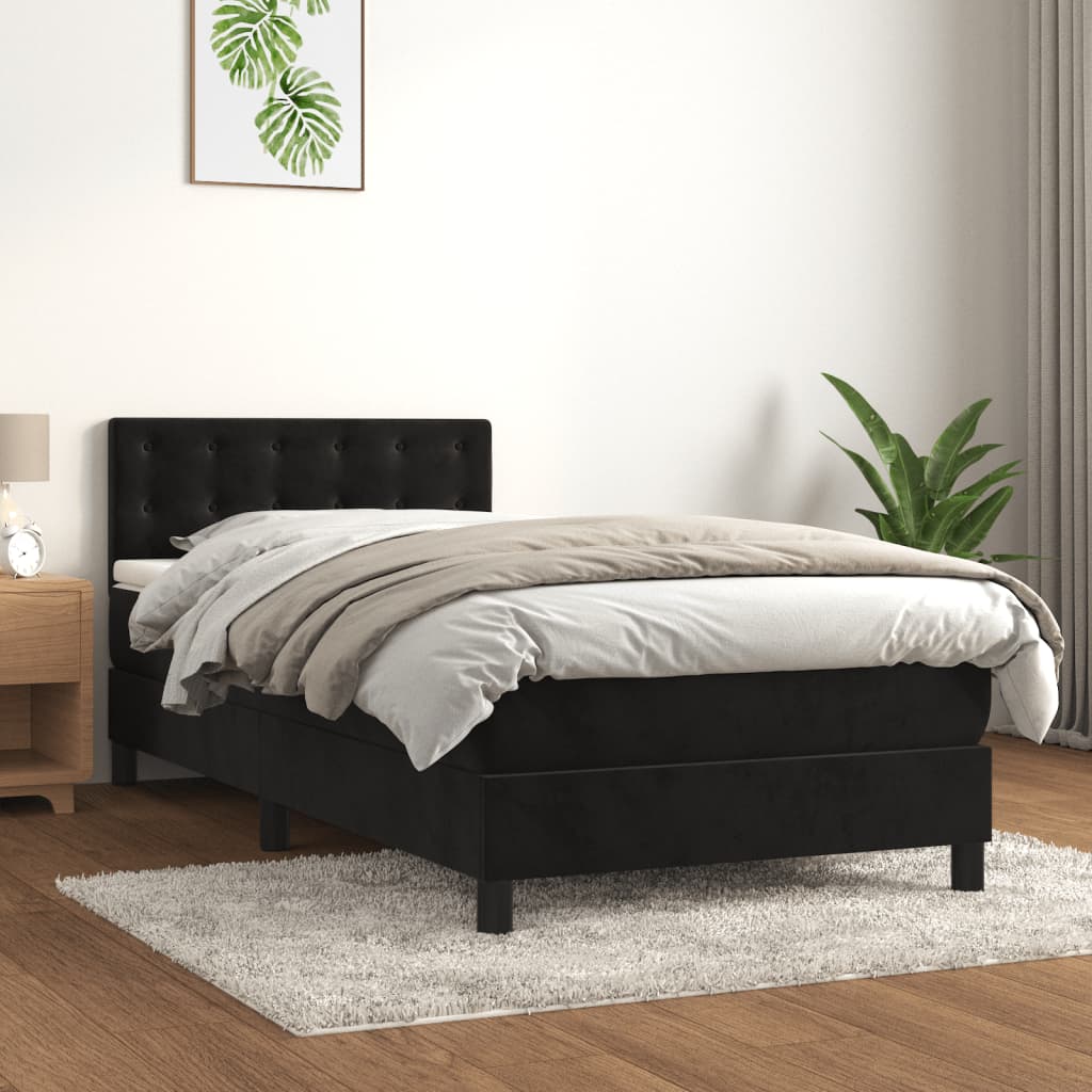 Box Spring Bed with Mattress Black 107x203 cm King Single Velvet