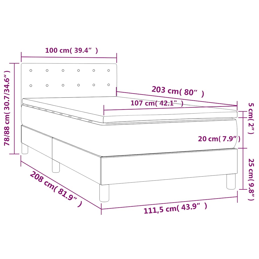 Box Spring Bed with Mattress Black 107x203 cm King Single Velvet