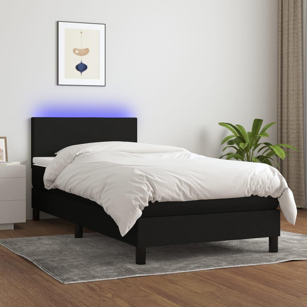 Box Spring Bed with Mattress&LED Black 107x203 cm King Single Size Fabric