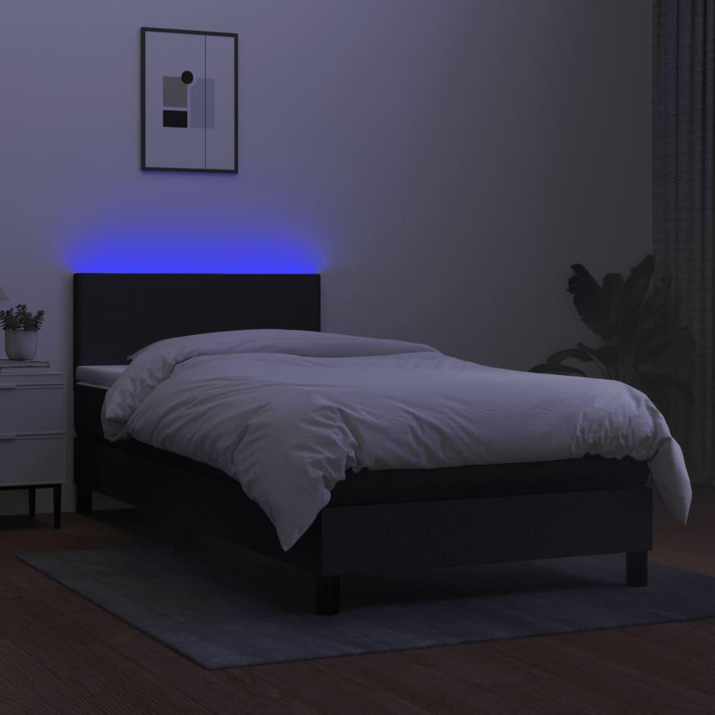 Box Spring Bed with Mattress&LED Black 107x203 cm King Single Size Fabric