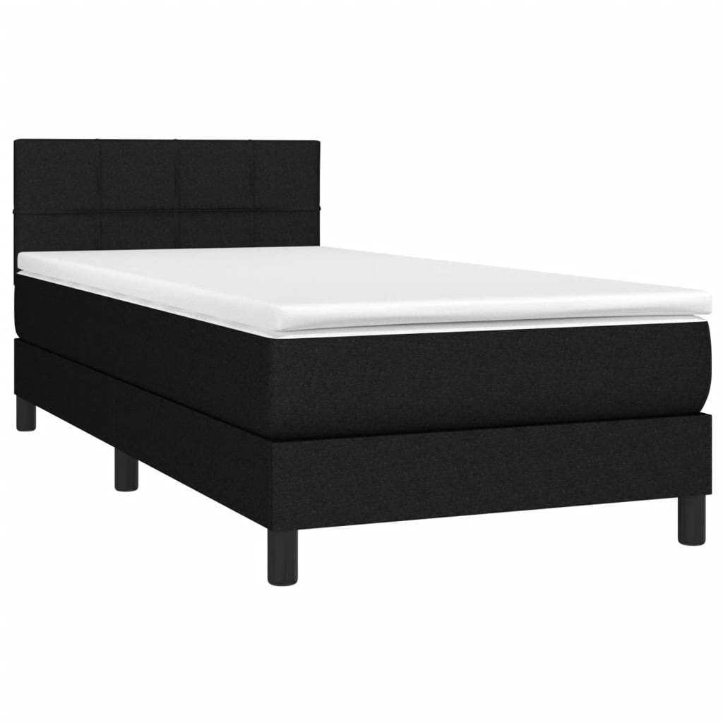 Box Spring Bed with Mattress&LED Black 107x203 cm King Single Size Fabric