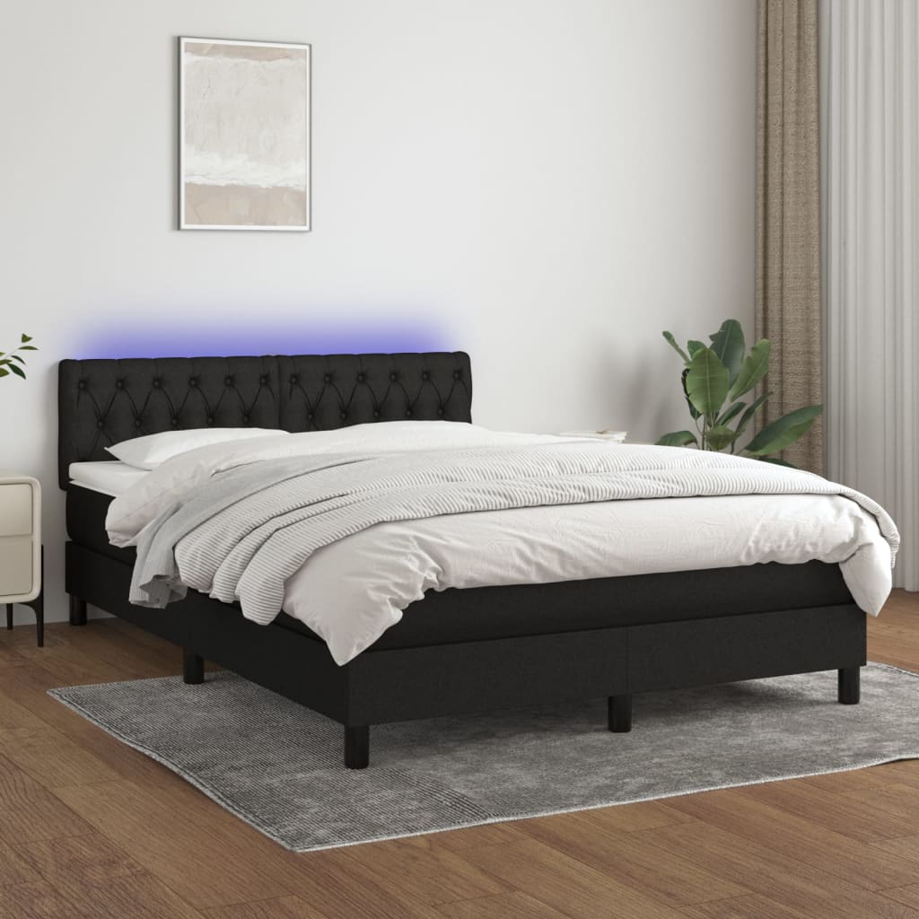 Box Spring Bed with Mattress&LED Black 137x190 cm Full Fabric