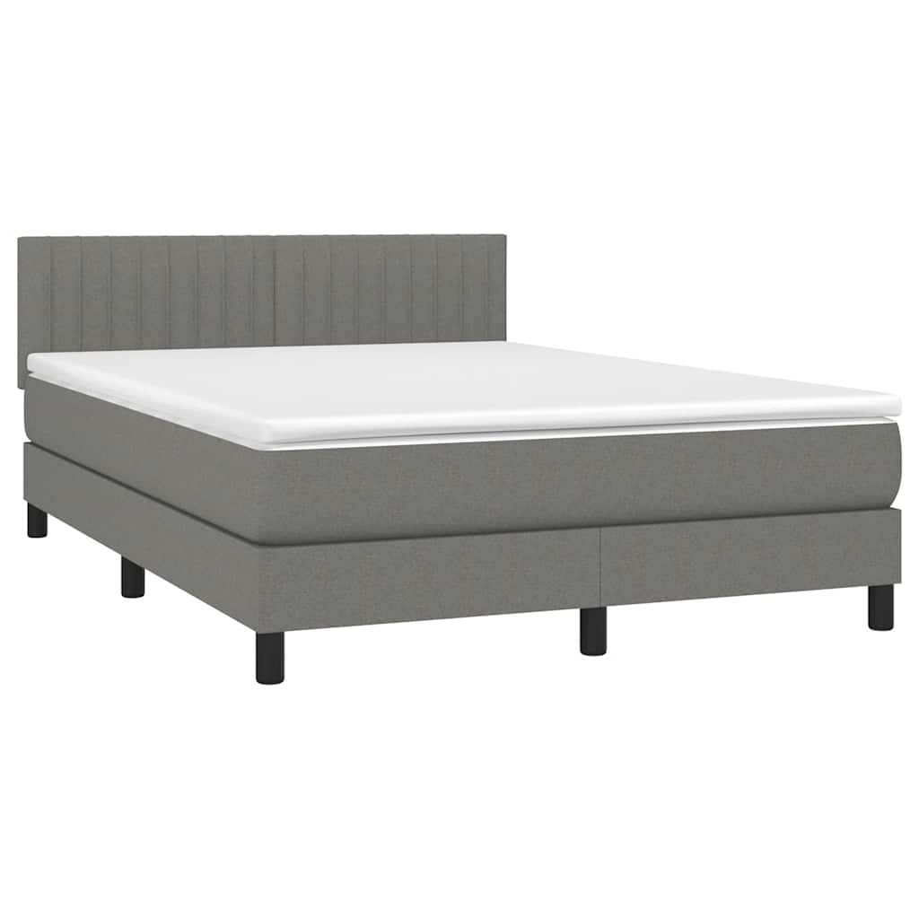 Box Spring Bed with Mattress&LED Dark Grey 152x203 cm Fabric