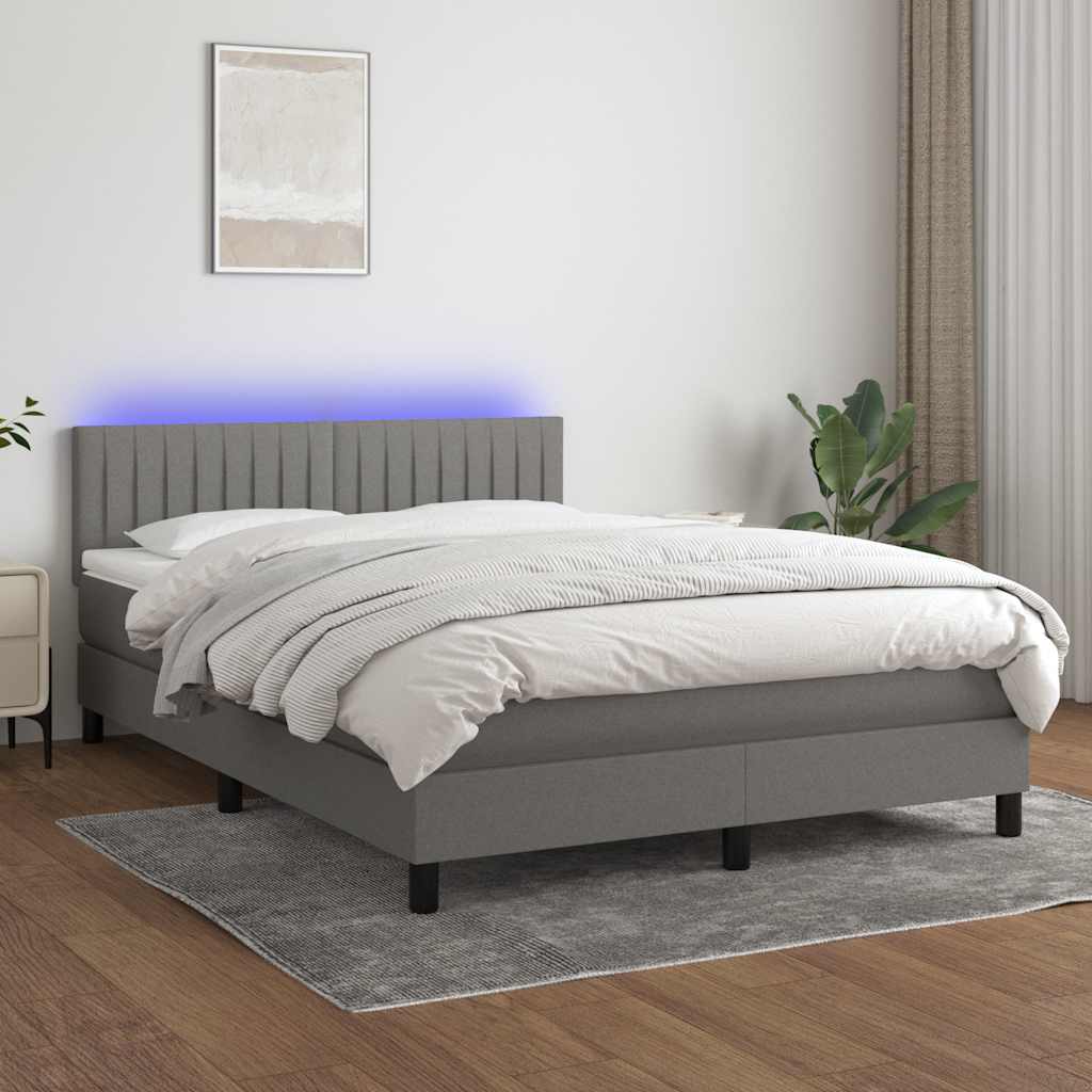 Box Spring Bed with Mattress&LED Dark Grey 152x203 cm Fabric