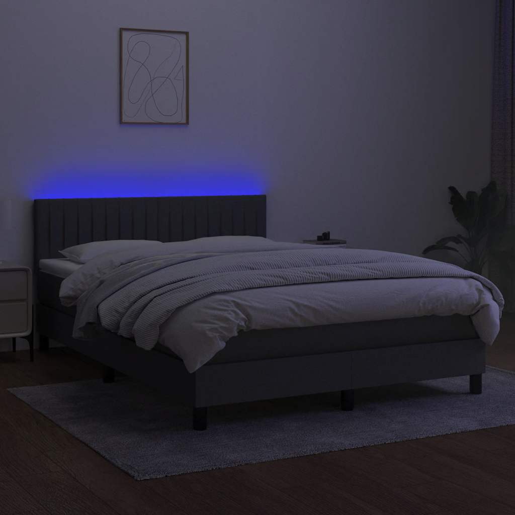 Box Spring Bed with Mattress&LED Dark Grey 152x203 cm Fabric