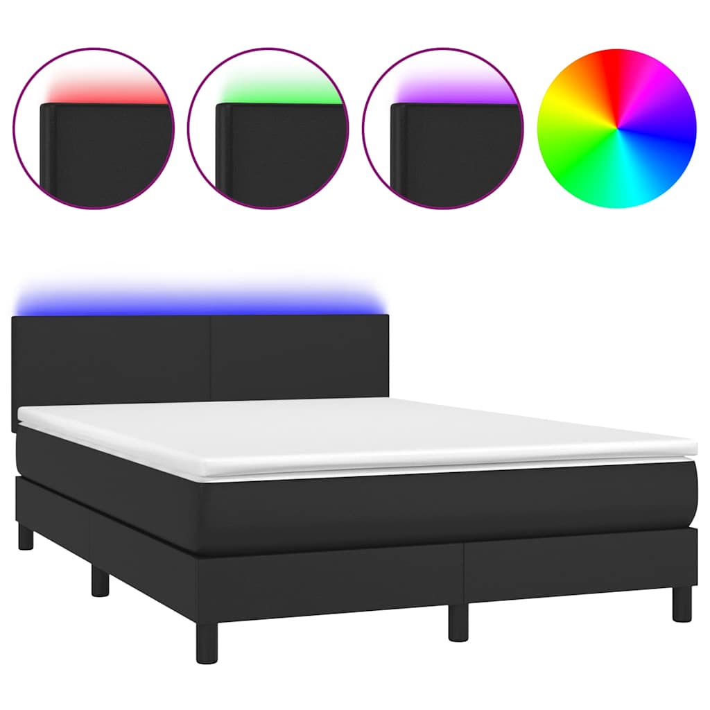 Box Spring Bed with Mattress&LED Black 152x203 cm Faux Leather