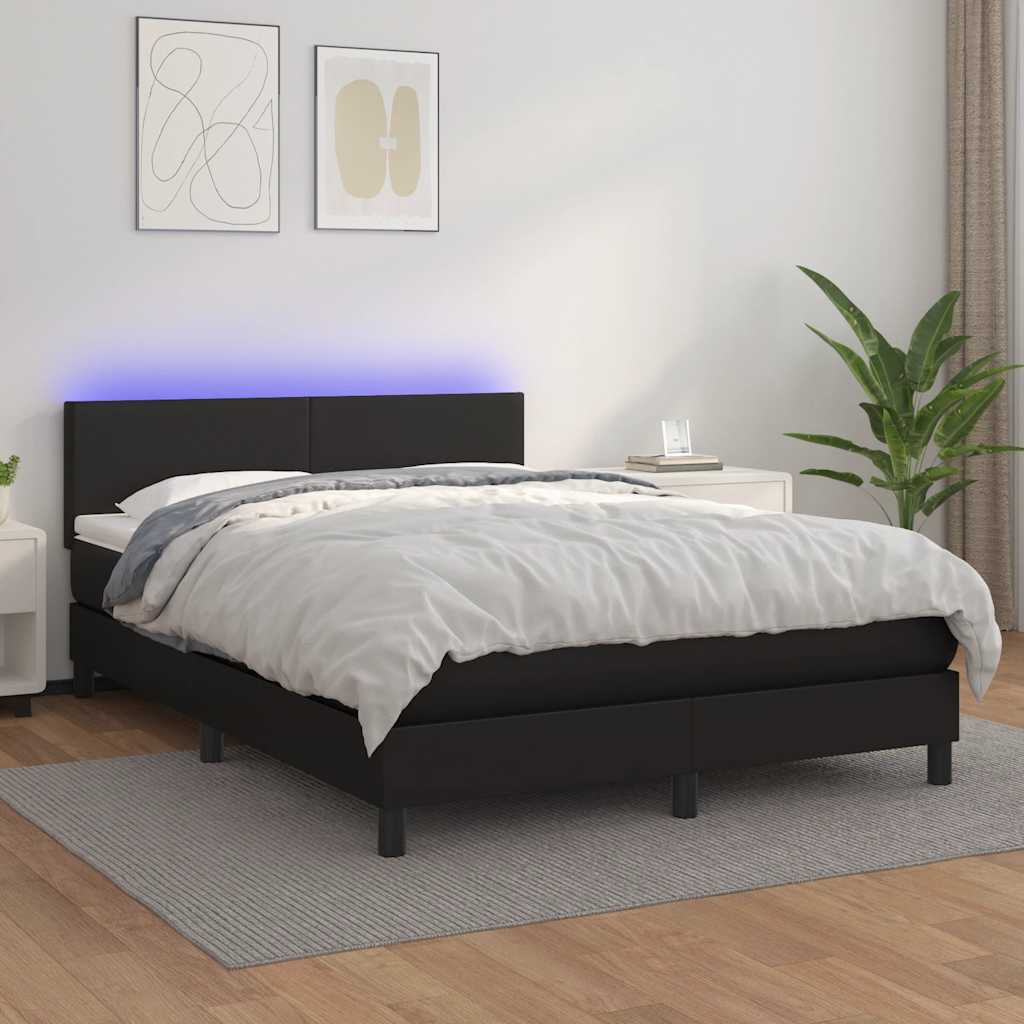 Box Spring Bed with Mattress&LED Black 152x203 cm Faux Leather