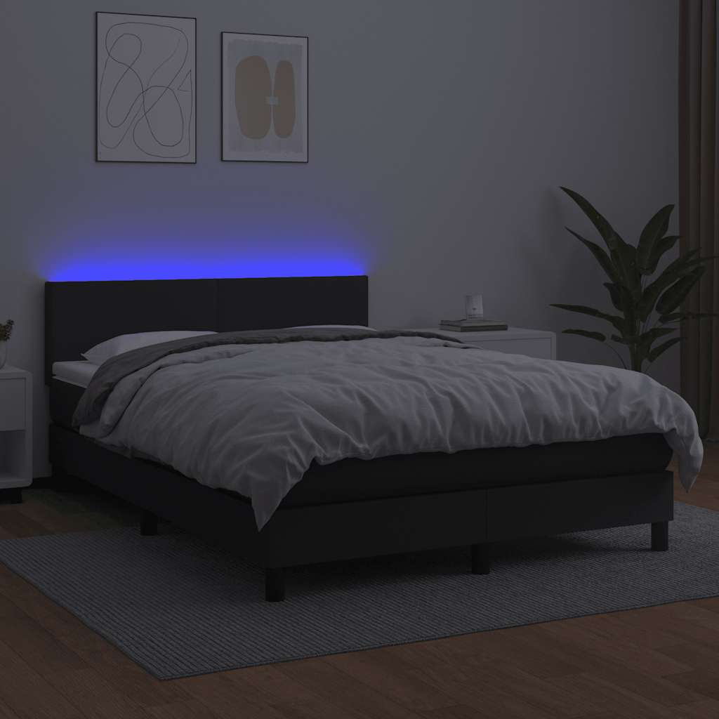 Box Spring Bed with Mattress&LED Black 152x203 cm Faux Leather