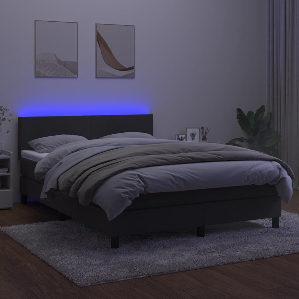 Box Spring Bed with Mattress&LED Dark Grey 137x190 cm Velvet