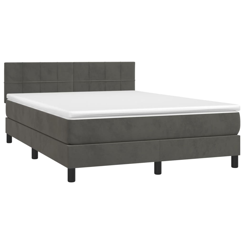 Box Spring Bed with Mattress&LED Dark Grey 137x190 cm Velvet