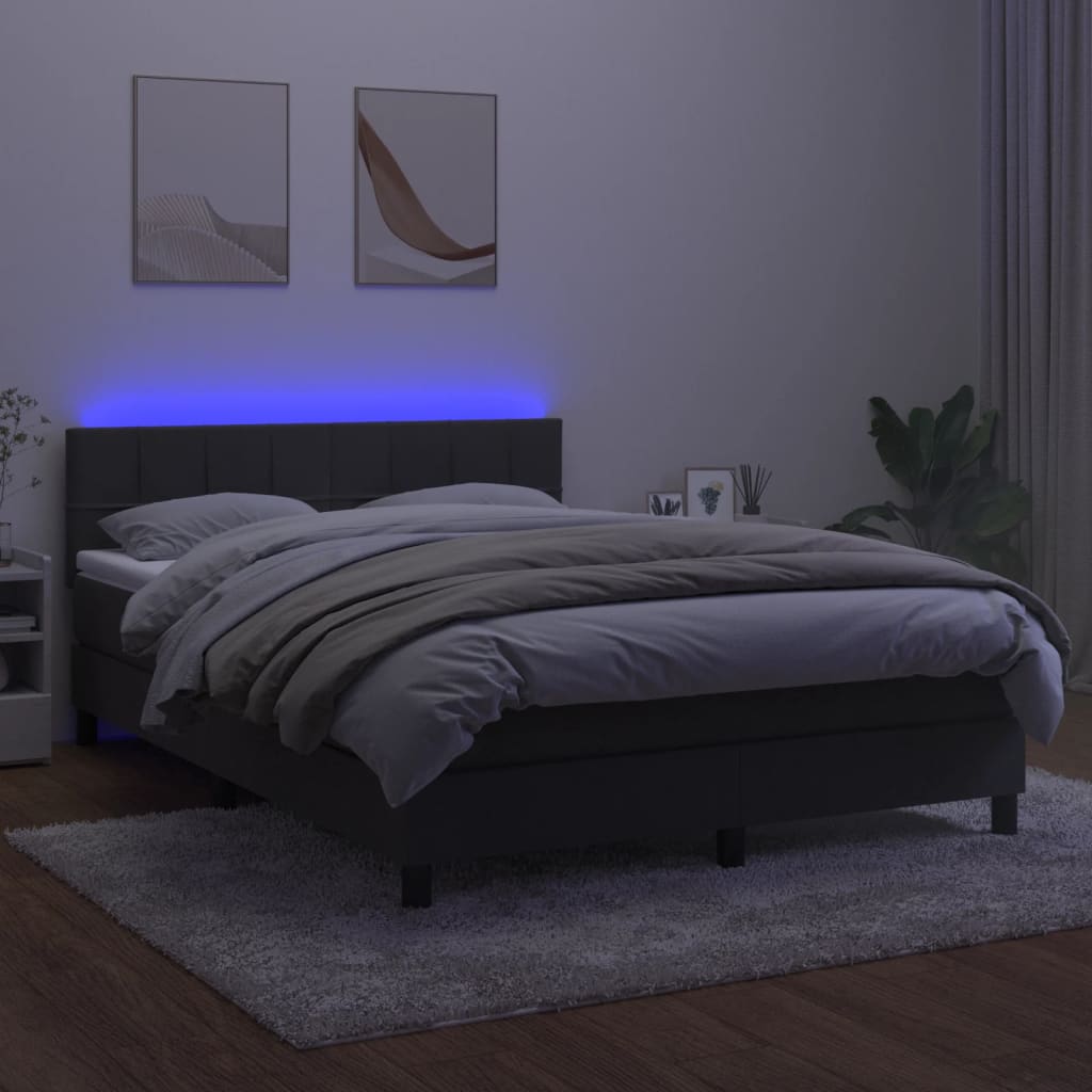 Box Spring Bed with Mattress&LED Dark Grey 137x190 cm Velvet