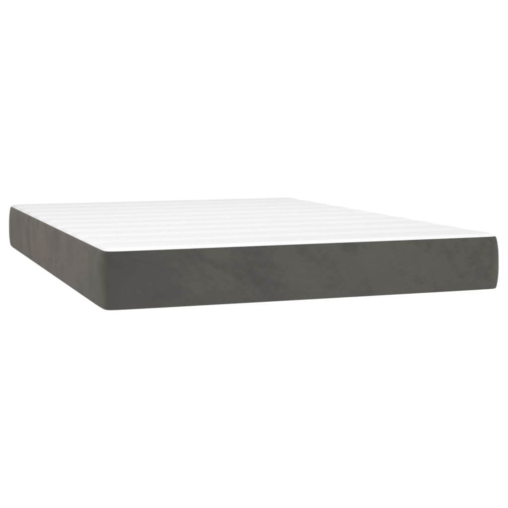 Box Spring Bed with Mattress&LED Dark Grey 137x190 cm Velvet