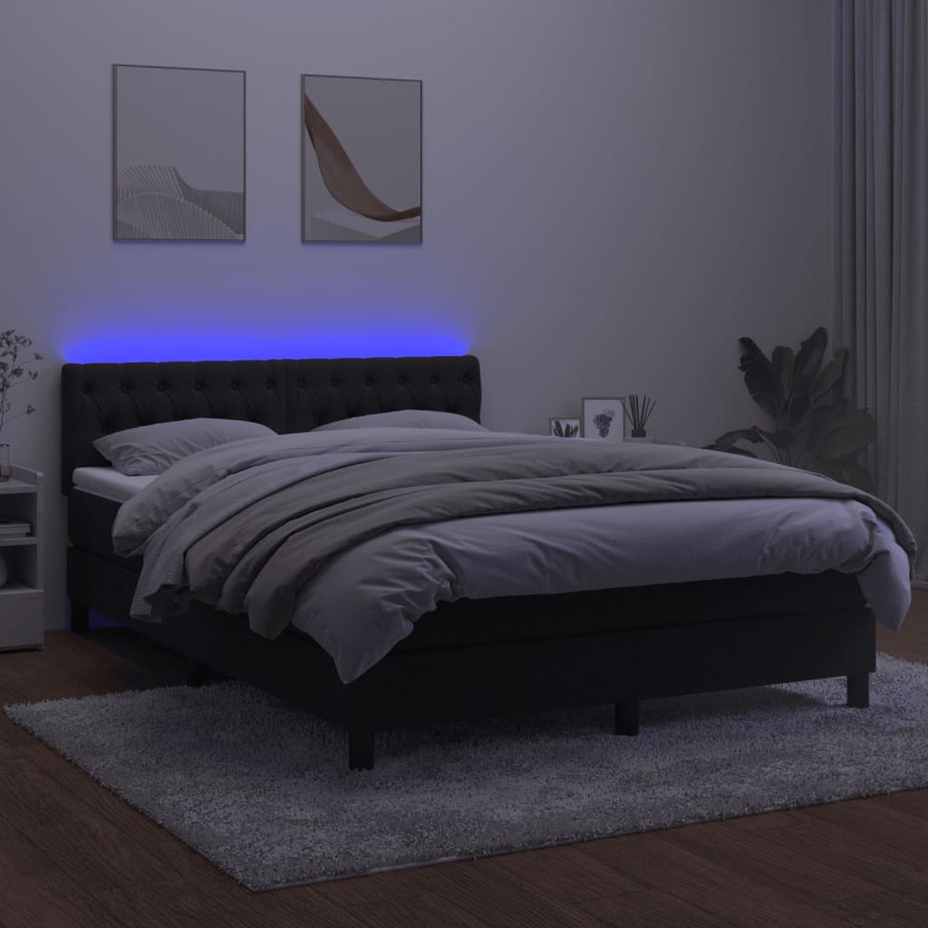 Box Spring Bed with Mattress&LED Black 137x190 cm Full Velvet